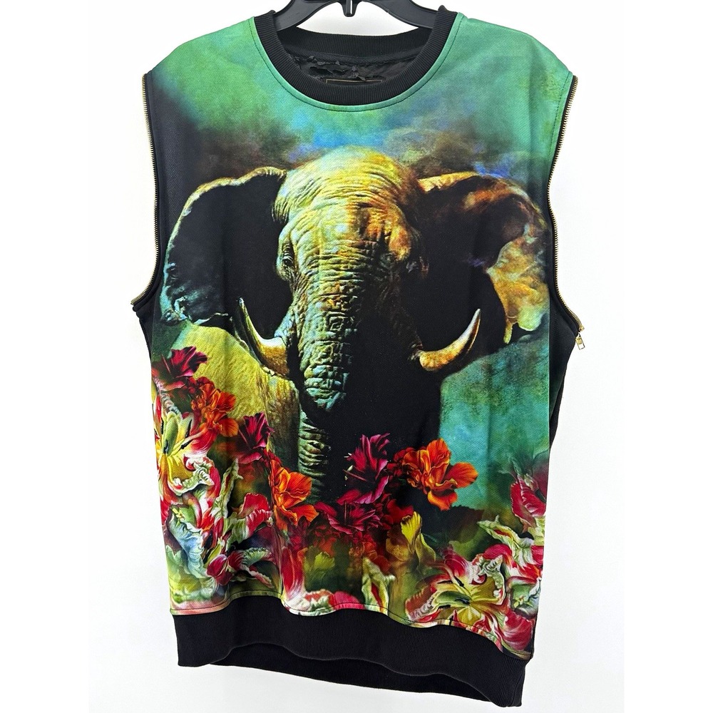 Smoke Rise Classic U.S.A Men's Sleeveless Elephant Graphic Zip Sweatshirt XL